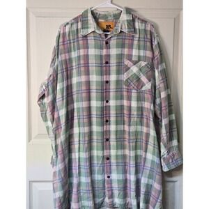 Vintage Outback Rider Flannel Shirt XXL Green Pink Plaid Y2K 90s Cotton Mens